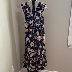 Who What Wear Black and Pink Floral Midi Dress